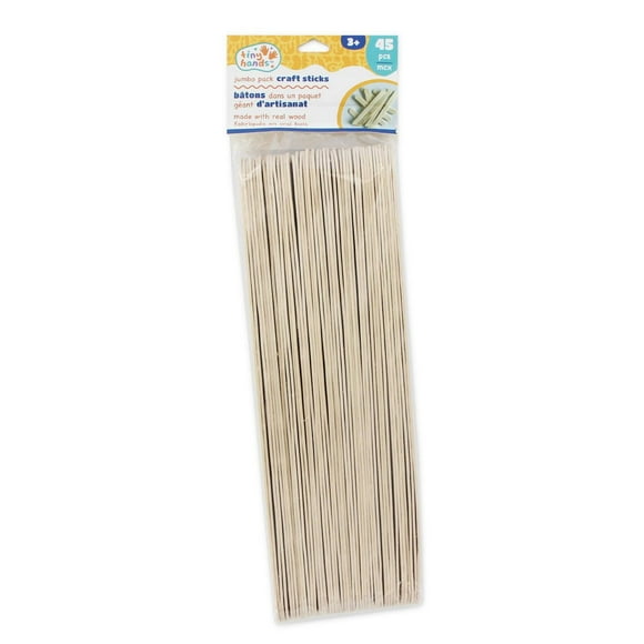 TINY HANDS Wooden Craft Sticks — Jumbo, 45 pcs, 25.4 × 3.17 cm (10″ × 1.25″)