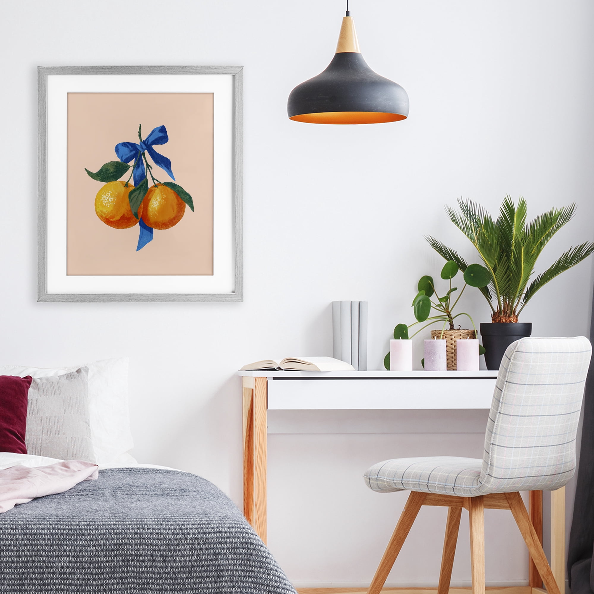 Stupell Industries Two Oranges with Blue Bow Gray Framed Print Under Glass, design by Imagine It Images