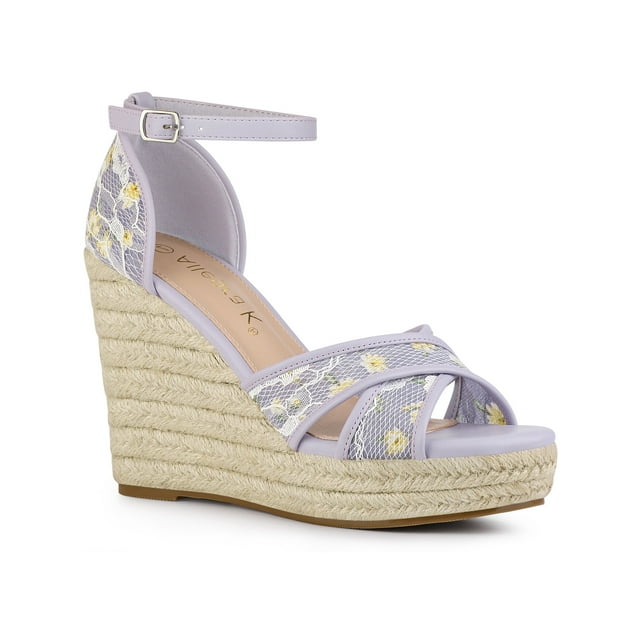 BLISSFUL STEP Sandales Compensées Espadrilles à Talon Compensé pour Femmes Violet Jaune 7