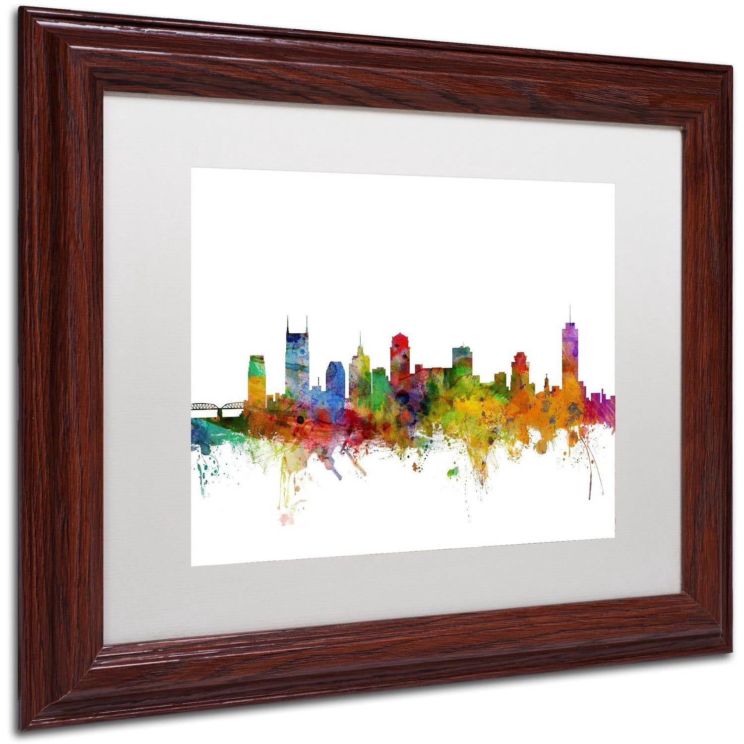 Trademark Fine Art 'Nashville Tennessee Skyline' Canvas Art by Michael Tompsett, White Matte, Wood Frame