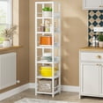 thumbnail image 1 of Fnova 75" 6-Tier Corner Bookshelf, Tall Narrow Rustic Wood Open Storage Rack, Square Bookcase Display Stand for Small Spaces in Living Room, Bathroom, 1 of 17