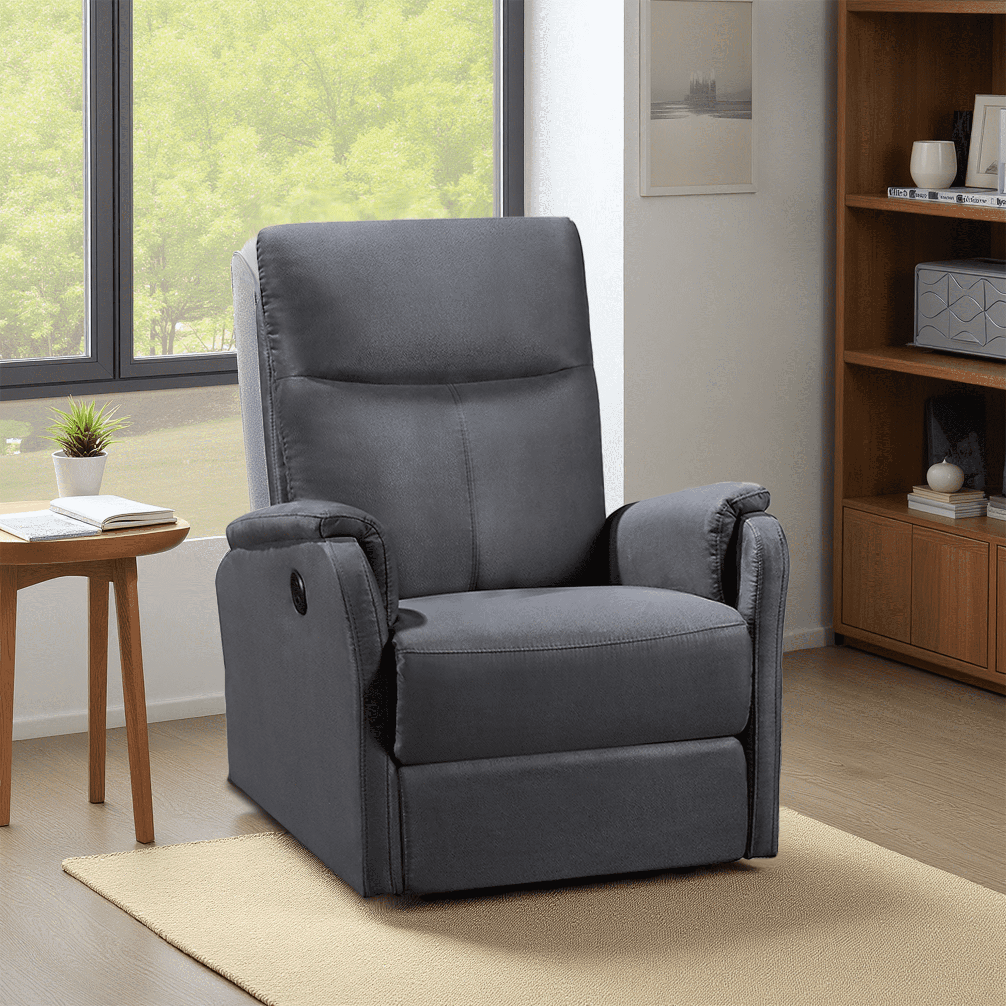 MAYEERTY Recliner Chair With Power function and Deep Body Cushions, Grey Fabric Upholstery