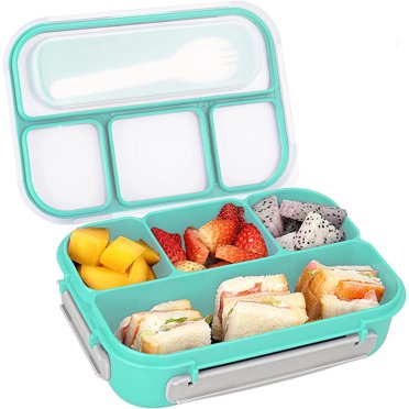 4-Compartment Bento Lunch Box – Rectangular Plastic Container W/ Fork – BPA Free, Dishwasher Safe – Kids Adults