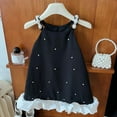 thumbnail image 5 of Dresses for Girls Suitable Young Children Casual Formal Beaded Small Flared Straps with Zipper Sleeveless Ruffled Edge Summer Black Dress Size 5-6 Y, 5 of 9