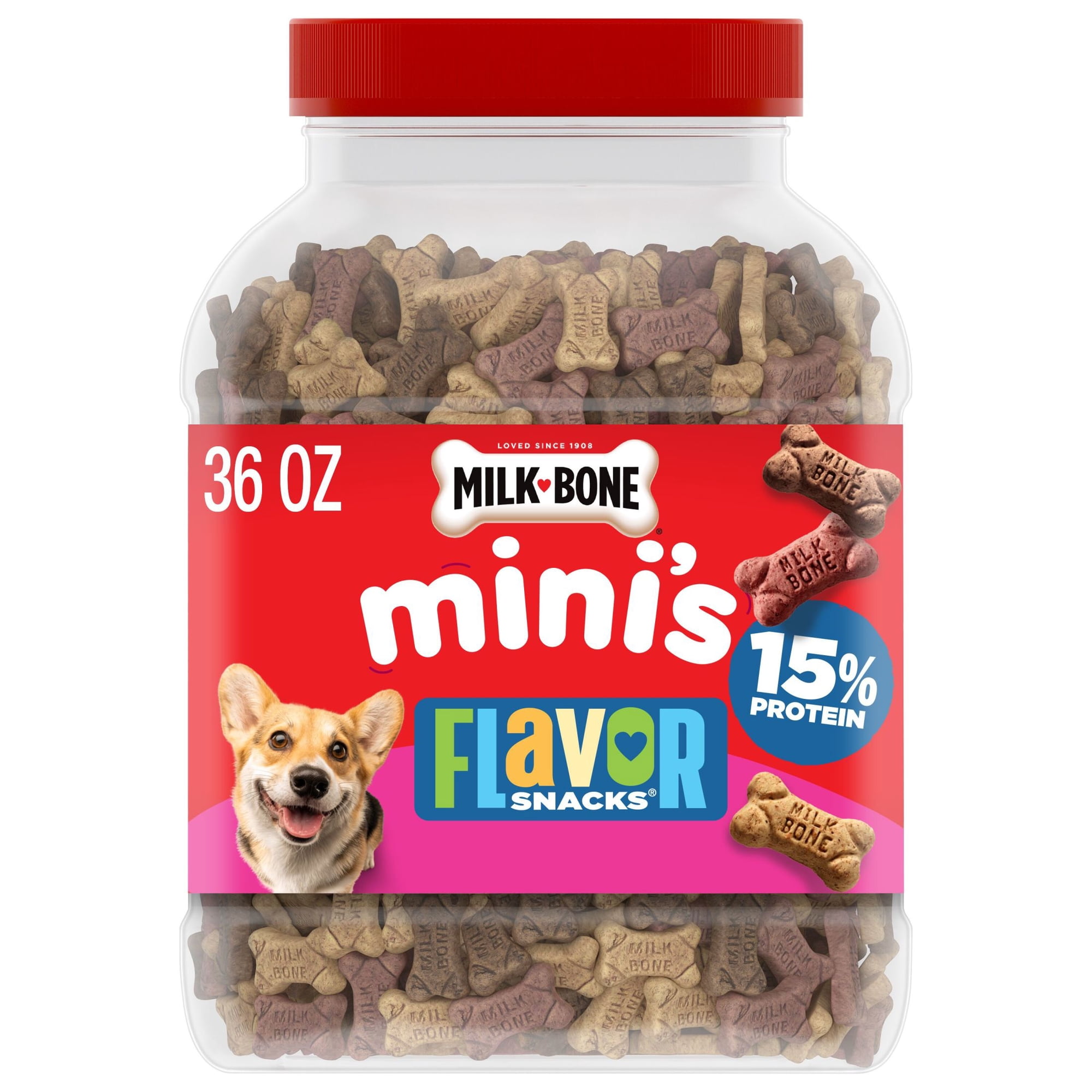 Milk Bone Flavor Snacks Mini’s Dog Biscuits, Flavored Crunchy Dog Treats, 36 oz Canister
