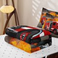 thumbnail image 5 of Erosebridal Cartoon Fire Truck Zipper Queen Comforter Set with Fitted Sheet and 2 Pillowcases for Boys Men, Fiery Flame Print Zipper Bedding Set, Red Orange, Reversible, 4-Piece, 5 of 7