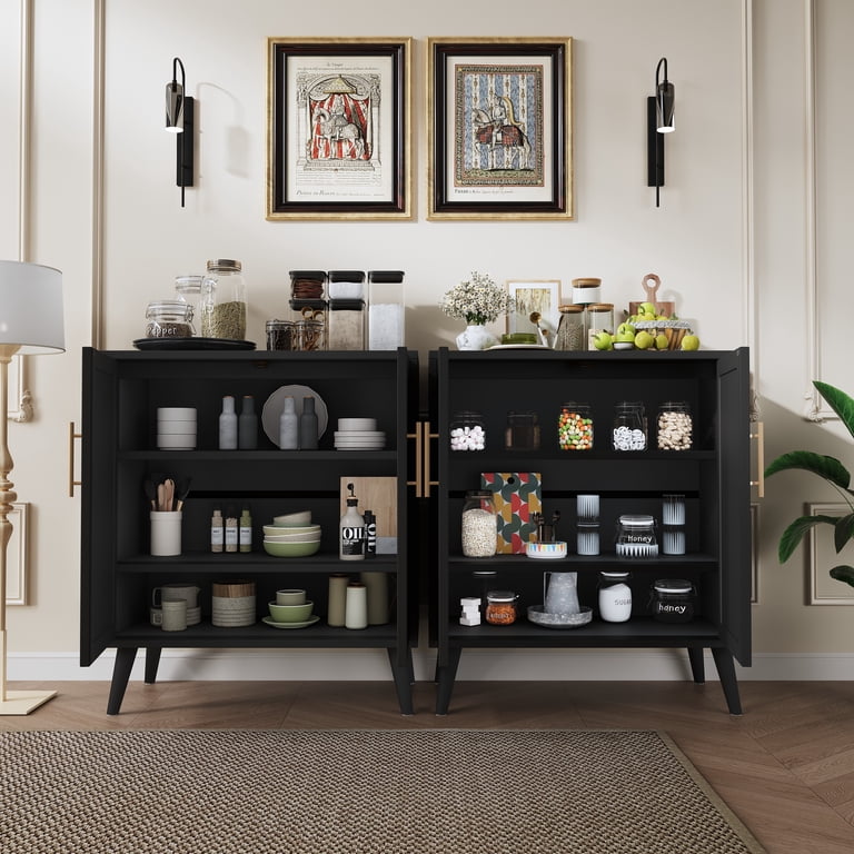Rovaurx Set of 2 Rattan Cabinets, Modern Sideboard for Living
