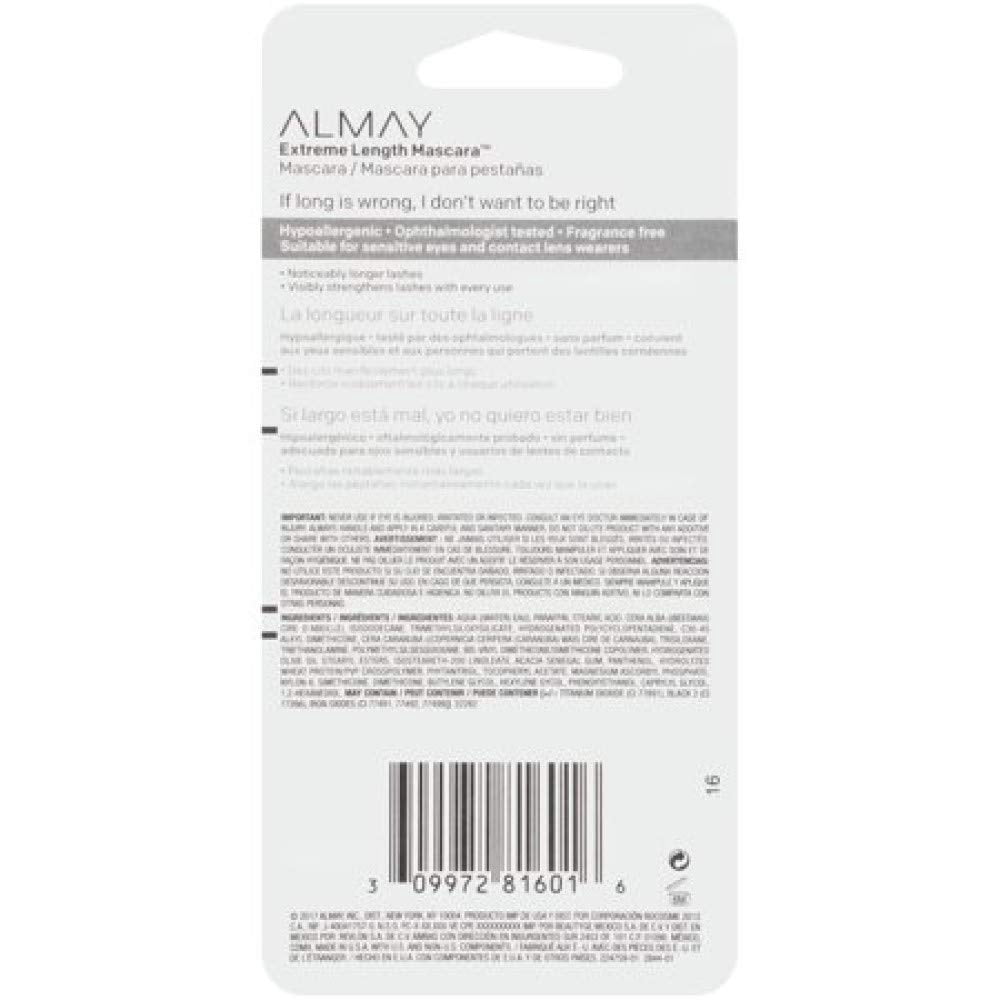 2 Pack Almay One Coat Get Up & Grow Extreme Length Mascara, Blackest Black [010] 0.21 oz