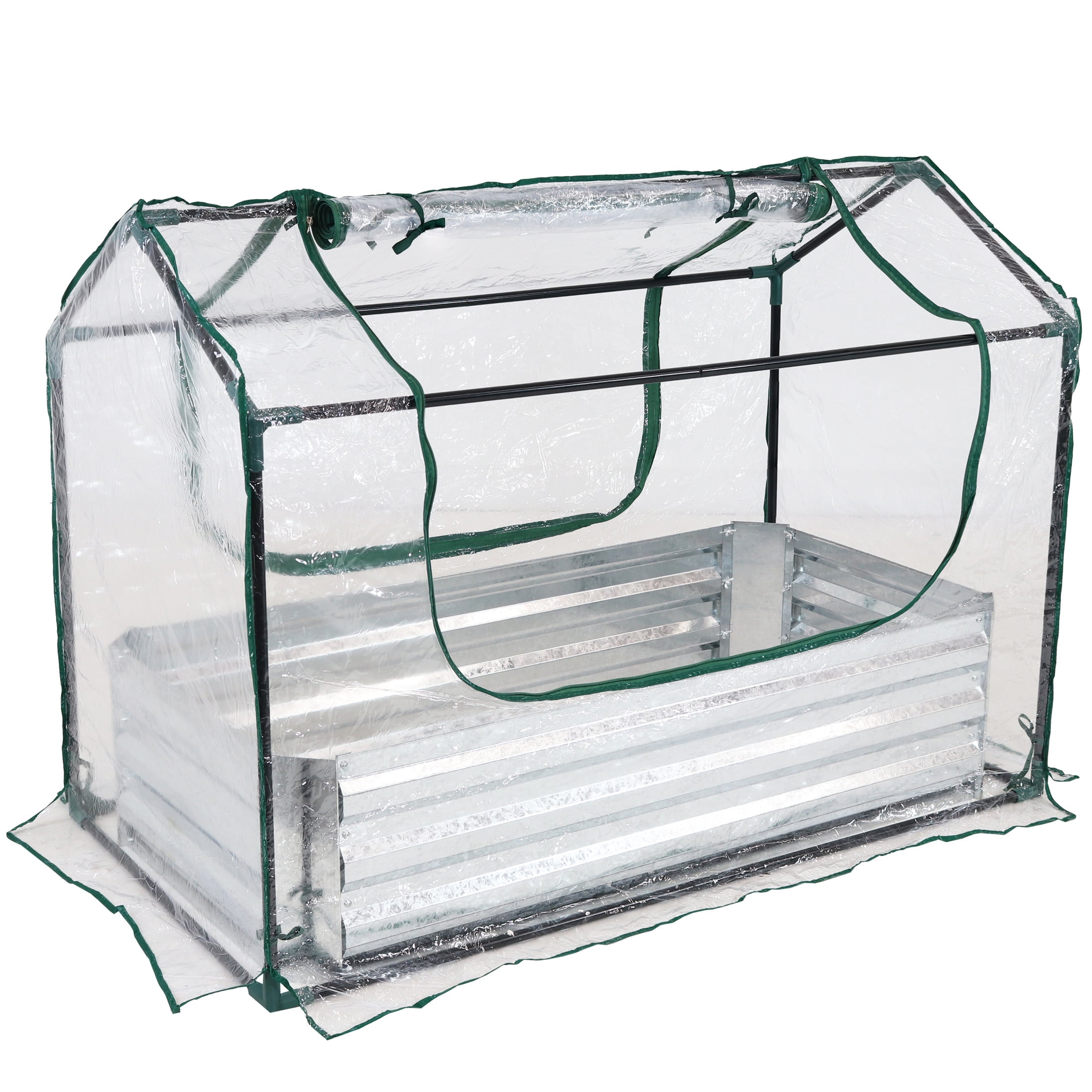Sunnydaze 4' x 2' x 3' Outdoor Mini Greenhouse with Metal Raised Garden Bed, Clear