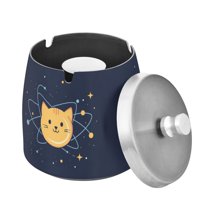 Yayeee Ashtray with Lid for Cigarette Smokeless Stainless Steel Home Ash Holder, Orange Cat Planet