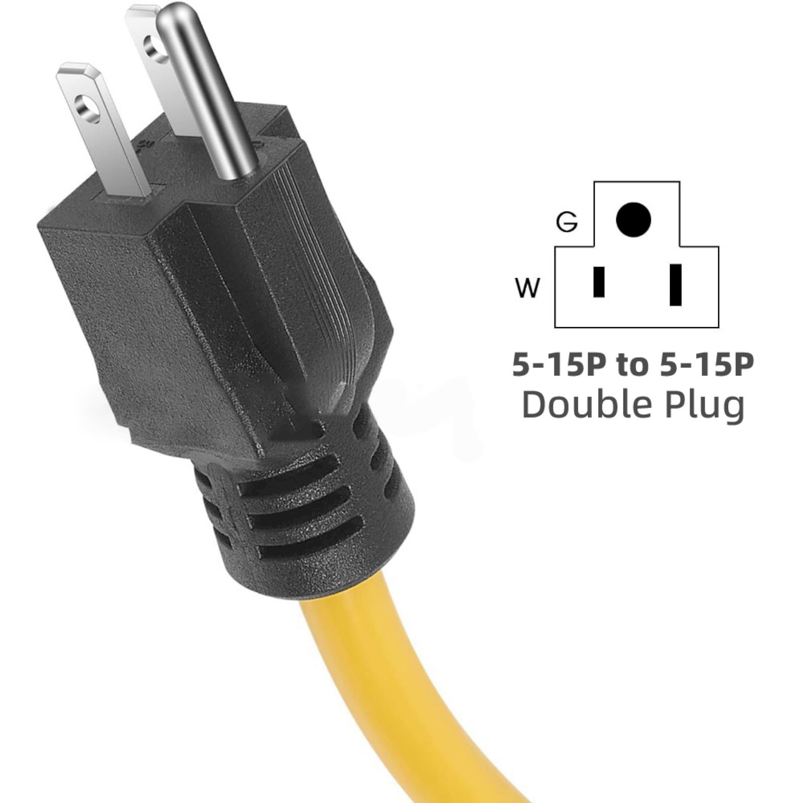 Prong Male To Male Extension Adapter NEMA 5 15P For Transfer 12AWG 250V (2FT) Compatible With Most