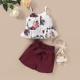 thumbnail image 3 of Kucnuzki 2T Toddler Girls Summer Outfits 3T Toddler Girls Clothes Sets Sleeveless Off the Shoulder Tank Top Floral Top Waistband Solid Color Shorts Sets 2PCS White, 3 of 8
