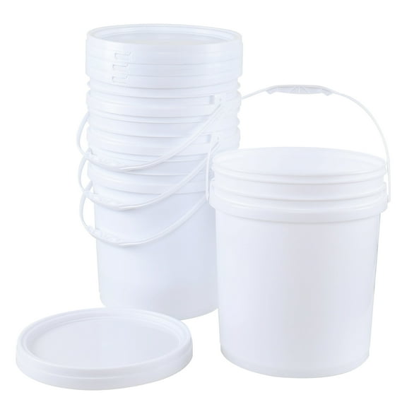 Buyitt 7 Gallon Plastic Storage Bucket Pail, Food Grade Round Pail with Air Tight Lid (Pack of 4)