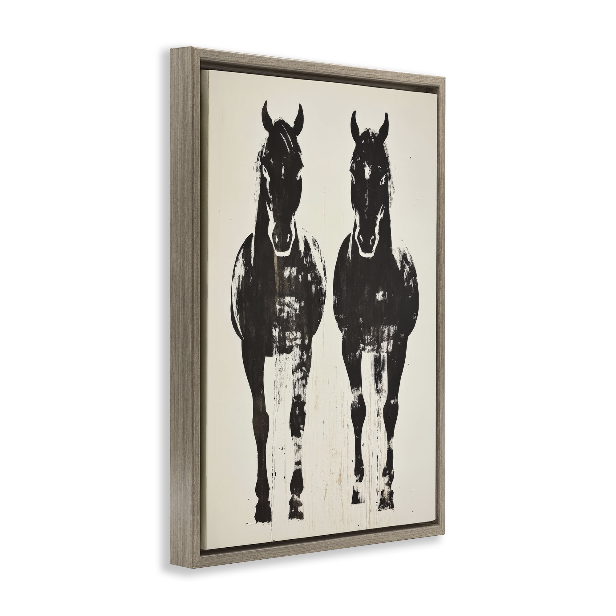 Stupell Industries Silhouetted Horse Couple Brown Framed Floater Canvas Wall Art, design by Petal Prints Design