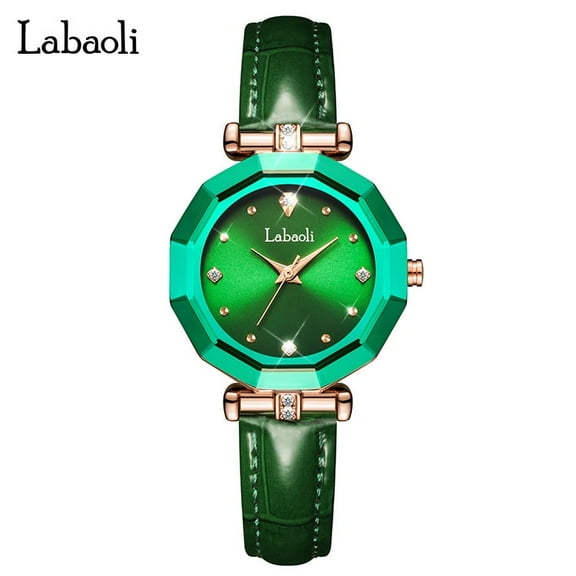 EXPLOJOY Women's Green Quartz Watch – Waterproof, Genuine Leather Strap, Elegant Styling