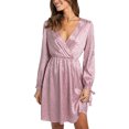 thumbnail image 3 of VISgogo Vestido casual para mujer, estampado de leopardo, manga larga, cuello en V, cintura elástica, vestido corto de vendaje VISgogo moda, 3 of 9