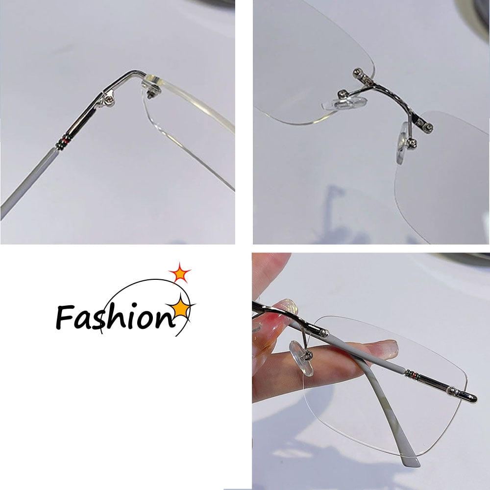 4 Pairs of Women Rimless Rectangular Reading Glasses, Men Frameless Metal Blue Light Blocking Readers