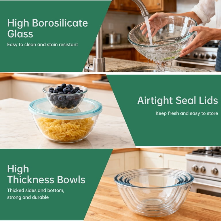 WEPSEN Glass Mixing Bowls with Lids, 4-Piece Set photo 3