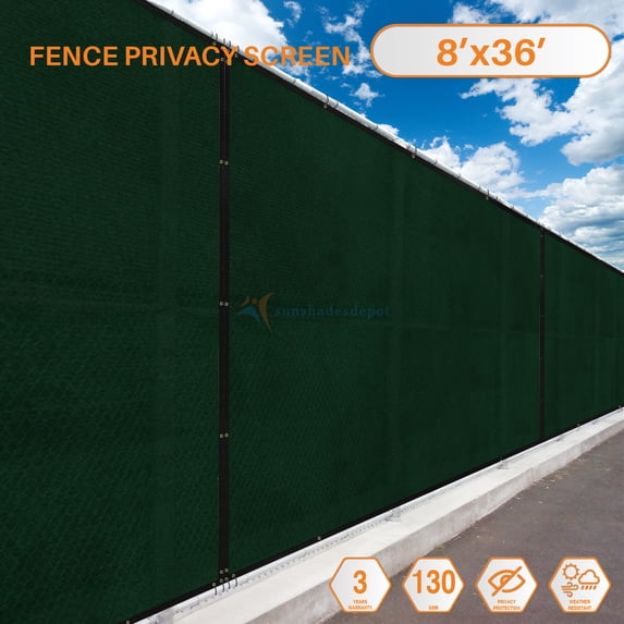 8' Feet x 38 Feet Dark Green Commercial Privacy Fence Screen Custom Available 3 Years Warranty 130 GSM 88% Blockage