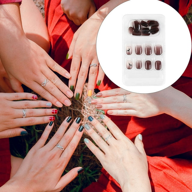 False Nail Removable Wearable Simple to with Full Coverage Apply Smooth Surface Various Shapes Fake Fingernail Strong Viscosity Charming Paster 6