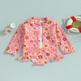 thumbnail image 2 of QJUHUNG Kid Baby Girls One Piece Swimsuit Long Sleeve Zipper Swimwear Ruffle Rashguard Bathing Suits Beachwear, 2 of 8