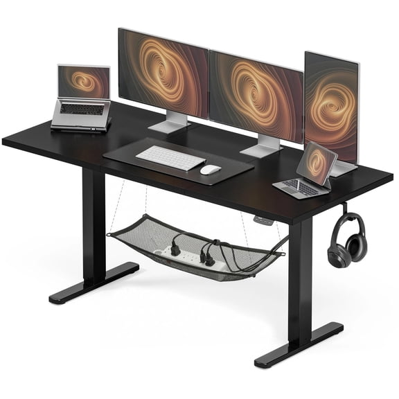 Black Electric Standing Desk Height Adjustable Home Office Desk With Memory Presets And Cable Management