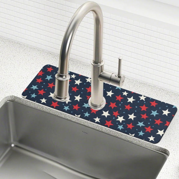 Yayeee Faucet Mat for Kitchen Sink 14.7" Diatomite Long Splash Guard Pad, Red White Stars