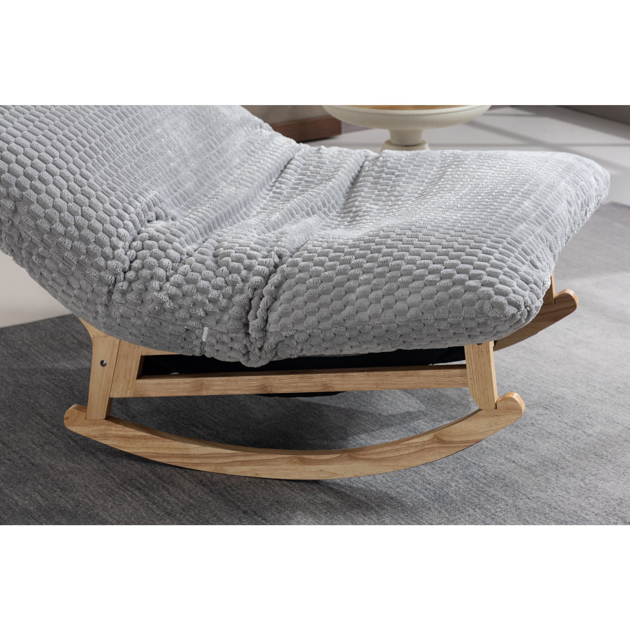 GDF Studio Alaric Corduroy Bean Bag Rocking Chair with Solid Wood Frame, Lazy Sofa for Living Room, Bedroom, Light Grey