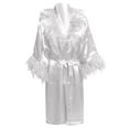 thumbnail image 4 of Arlun Valentine's Day Silk Satin Feather Trim Long Sleeve Short Robes Fashion Solid Color Lightweight Comfy Bathrobe Bridal Short Dressing Gowns Party Nightgown Sleepwear White XL, 4 of 5
