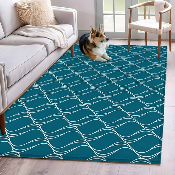 Teal Blue Stripes Area Rug 3x5 Washable Rug Non Slip Simple Geometric Modern Monochrome Large Area Rug Indoor Floor Carpet for Entryway Bedroom Kitchen Living Room Home Office Dining Room Nursery