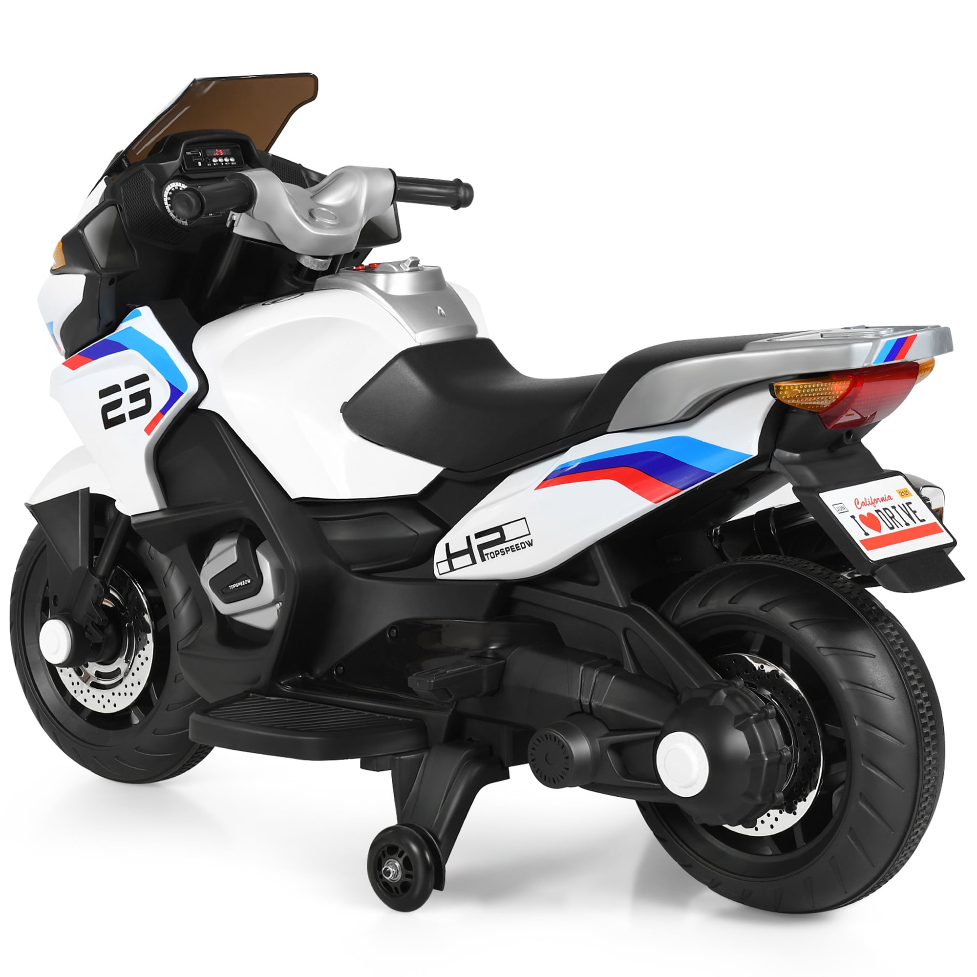 Gymax 12V Electric Kids Ride On Motorcycle w/ Training Wheels White
