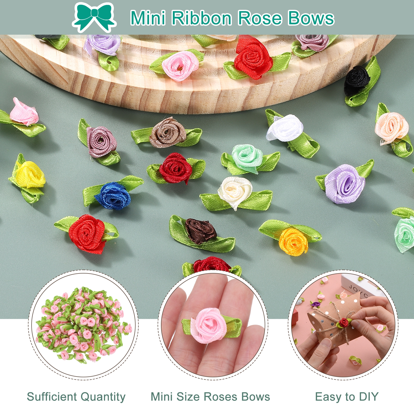 Unique Bargains Mini Ribbon Roses Flowers Bows for Craft Projects Decor Pink