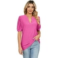 thumbnail image 3 of FJUCHAI Women Short Sleeve T-Shirts Summer Bubble Sleeve Tees Tops Womens V-Neck Cotton T-Shirts, 3 of 9