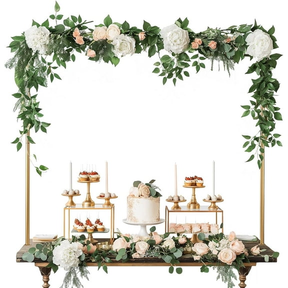 Nuptio Gold Table Arch Stand，Metal Adjustable Tall Over The Table Rod Stand With Clamps for Party Centerpiece Birthday Wedding Decoration, 44"-80" Length