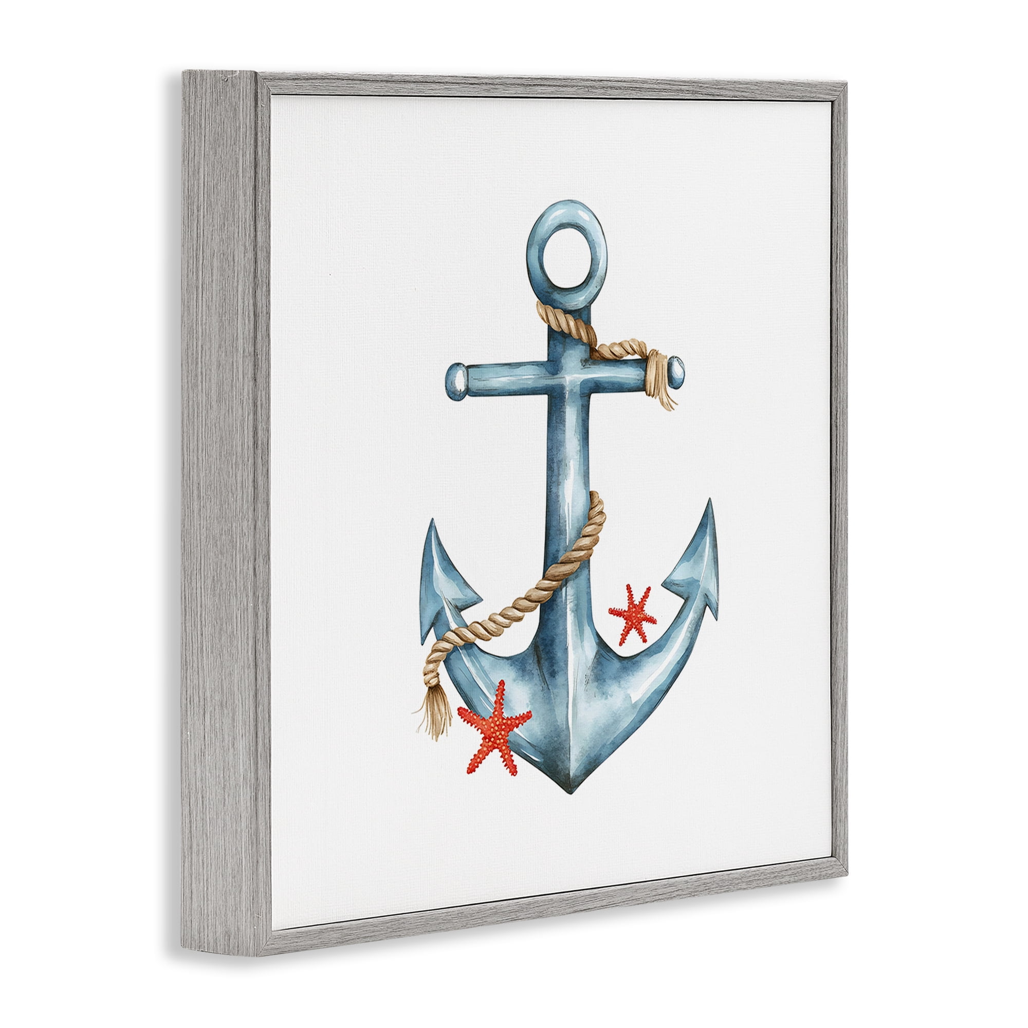 Stupell Industries Cute Sailor Anchor with Starfish Gray Framed Giclee Art, design by LSR Design Studio