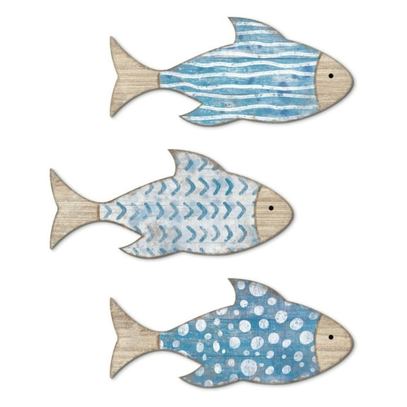 3Pieces Handcrafted Wooden Fish School Wall Hanging Sculpture Ornaments For Coastal Nursery Decors Beach Theme Design