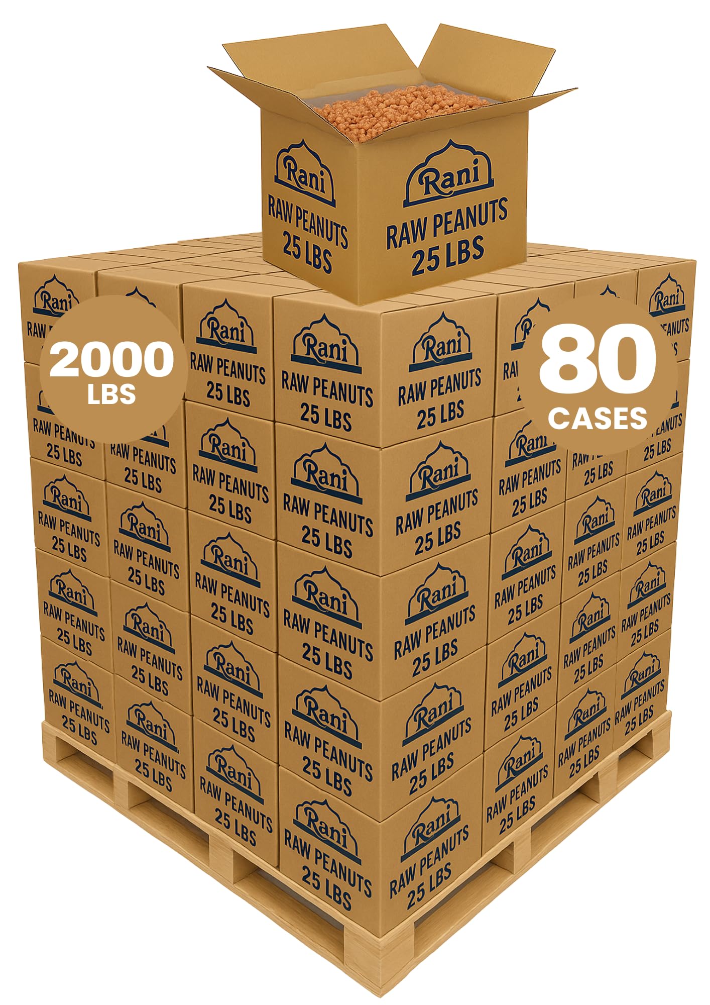 Rani Peanuts, Raw Whole With Skin (uncooked, unsalted) 25lbs (400oz) Bulk Box, 80 cases per Pallet ~ All Natural | Vegan | Gluten Friendly | Fresh ~ Spanish Grade Groundnut/Red-skin