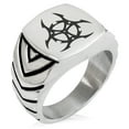 thumbnail image 1 of Stainless Steel Barbed Wire Biohazard Chevron Pattern Biker Style Polished Ring, 1 of 1