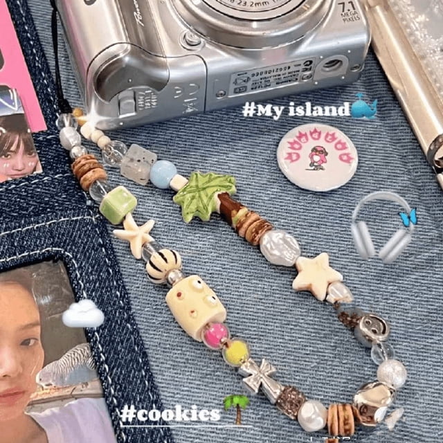 1pc Sea Island Coconut Tree Summer Mobile Phone Chain CCD Camera Fresh Mobile Phone Shell Ornament Pendant Lanyard