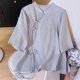 thumbnail image 1 of Fiudx Camisas para Mujer Top de Manga Corta con Botones y Cuello Inclinado con Cuello Alto Bordado y Lino para Mujer, 1 of 5