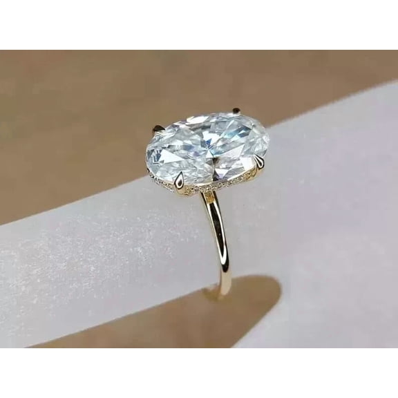 2Ct Oval Cut Lab Created Diamond Solitaire Gift Women's Engagement Ring 14K Yellow Gold Plated Silver