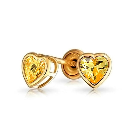 Nadri Bezel Earrings - Tiny Heart Bezel Set Stud Earrings Light Color Cubic Zirconia Simulated Stones CZ 14K Gold Safety Screwback