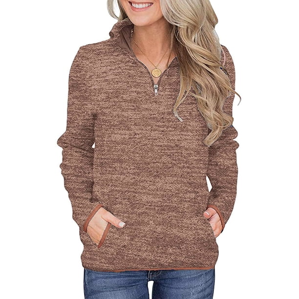 Sudadera con capucha para mujer Sudadera con capucha de color sólido Manga larga Cuello con cremallera Top suelto informal de otoño, Marrón, L sidaley AP003716-28
