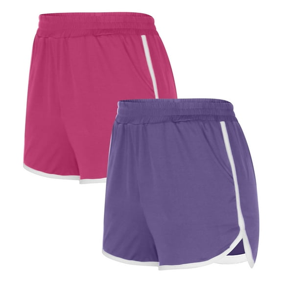 Sevevn 2PCS Solid Color Shorts For Women Casual Loose Comfy Elastic Waist Yoga Athletic Short Pants Trendy Beach Shorts With Pockets