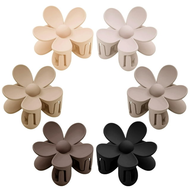 Pinzas para el cabello de flores 6 piezas Pinzas de garra de flores Pinzas de margaritas para mujeres Pinzas de garra grandes mate Abrazaderas de mandíbula de sujeción fuerte Accesorios para el cabell