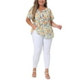 thumbnail image 3 of Agnes Orinda Women's Plus Size Peplum Tops Floral Half Placket Short Sleeves Casual Blouses 2X Beige, 3 of 7