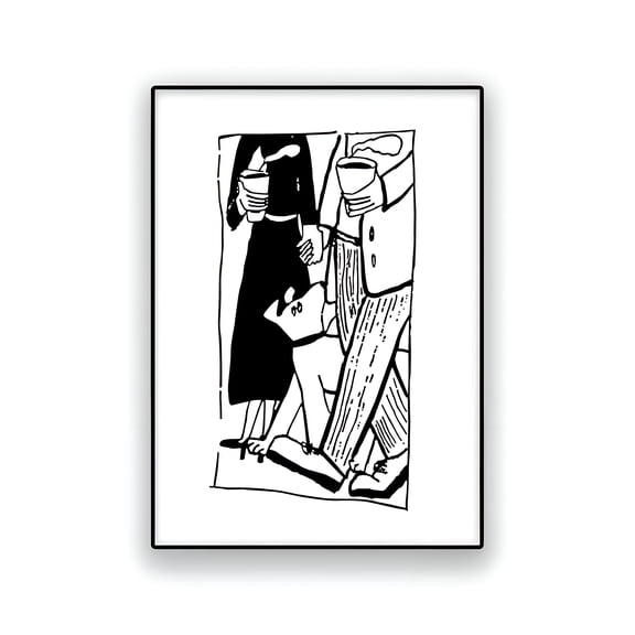 My Lover and Dog Wall Art Poster Modern Korean Black White Good Life Illustration Decor for Living Room Bedroom Office Home, UNFRAMED 8x12
