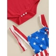 thumbnail image 5 of Baby Girl 4th of July Outfit Short Sleeves Rompers +American Flag Suspender Skirt Overalls +Headband 3Pcs Clothes Set, 5 of 7