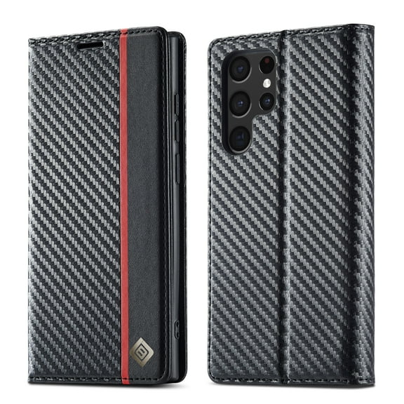 Samsung Galaxy S22 Ultra Wallet Case, Dteck Carbon Fiber Pattern PU Leather Magnetic Flip Cover for Samsung Galaxy S22 Ultra 6.8 inch 2022, Black