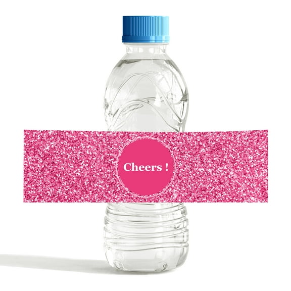 Darling Souvenir Pink Sequin WaterBottleLabels Self Adhesive Party Collection Cheers!WaterBottleStickers Great For Wedding, Birthday, Engagement Party- Pack Of 32